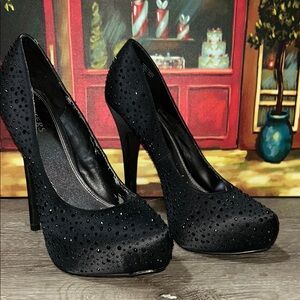 Bakers Black Glitter Platform Heels